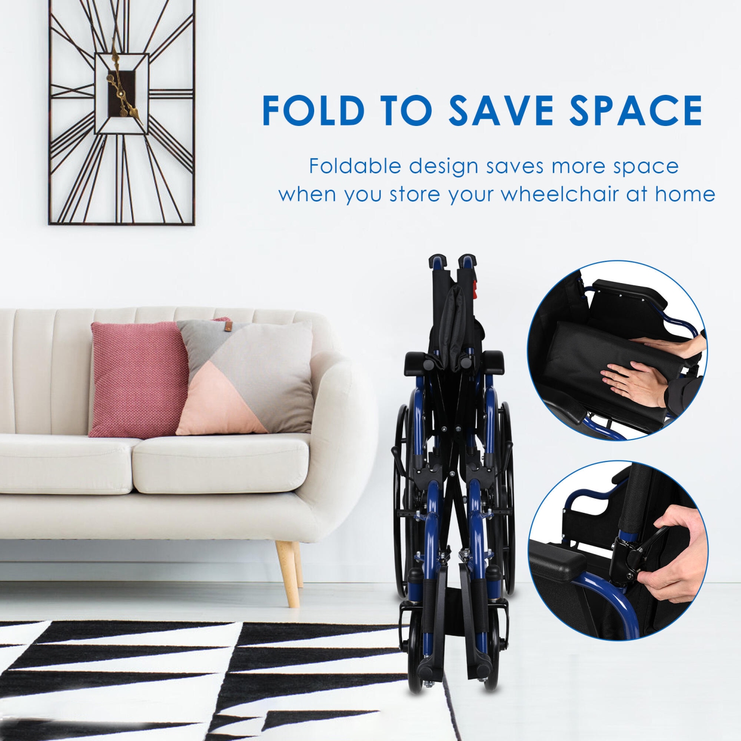 Lightweight Collapsible Transport Wheelchair with Swing Away Footrests, Foldable with 23.6" Rear Wheel Support Weight Up to 220 Lbs