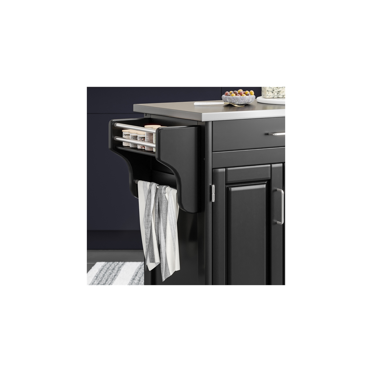 Pemberly Row Traditional styled Wood Kitchen Cart in Black Finish