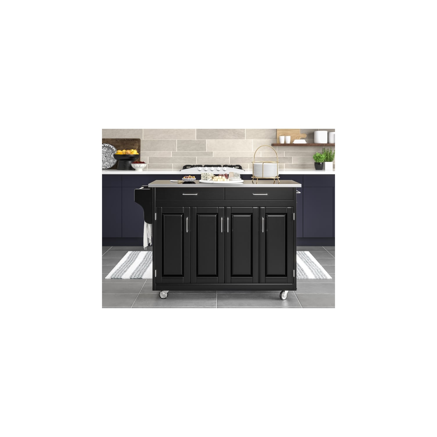 Pemberly Row Traditional styled Wood Kitchen Cart in Black Finish