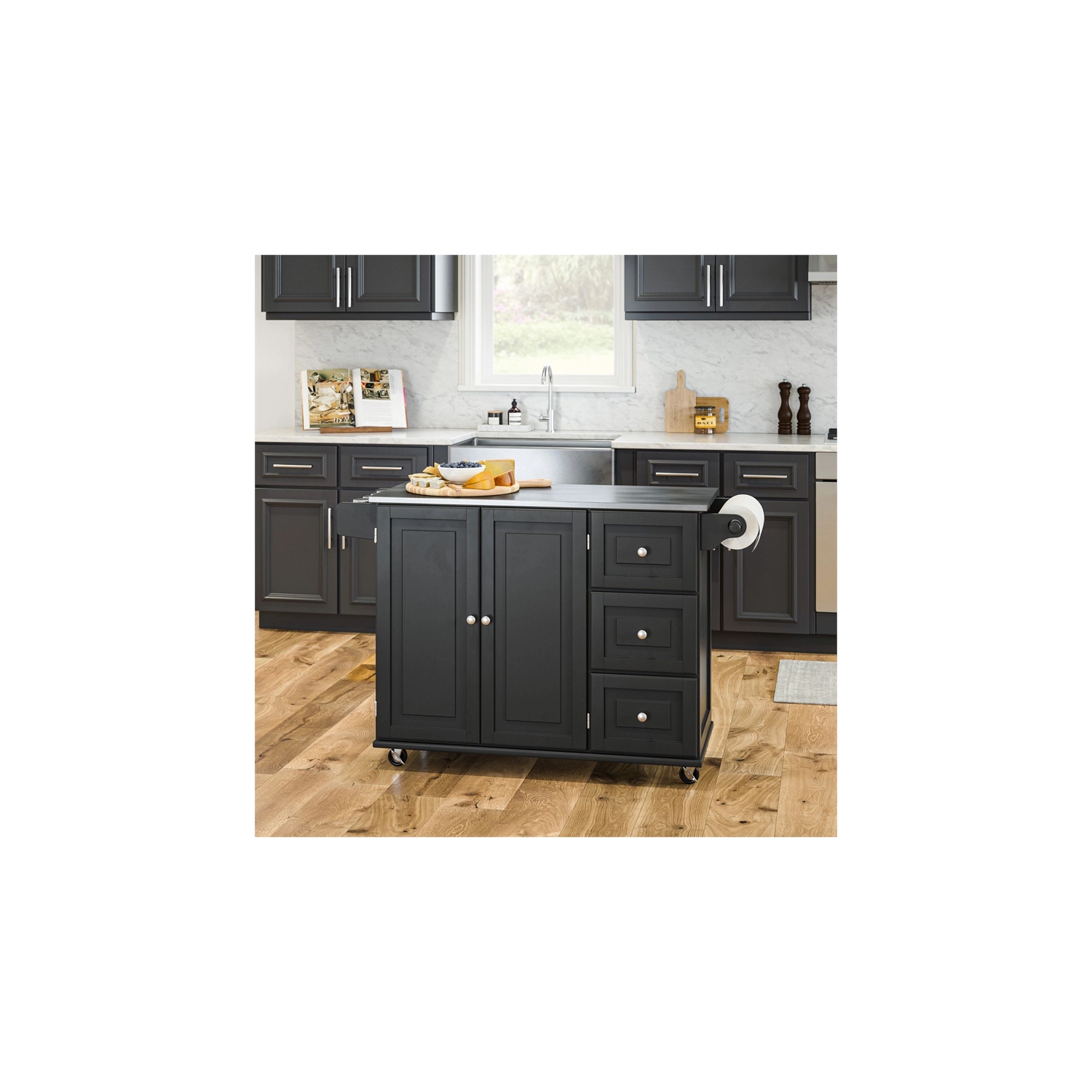 Pemberly Row Modern / Contemporary Wood Kitchen Cart in Black