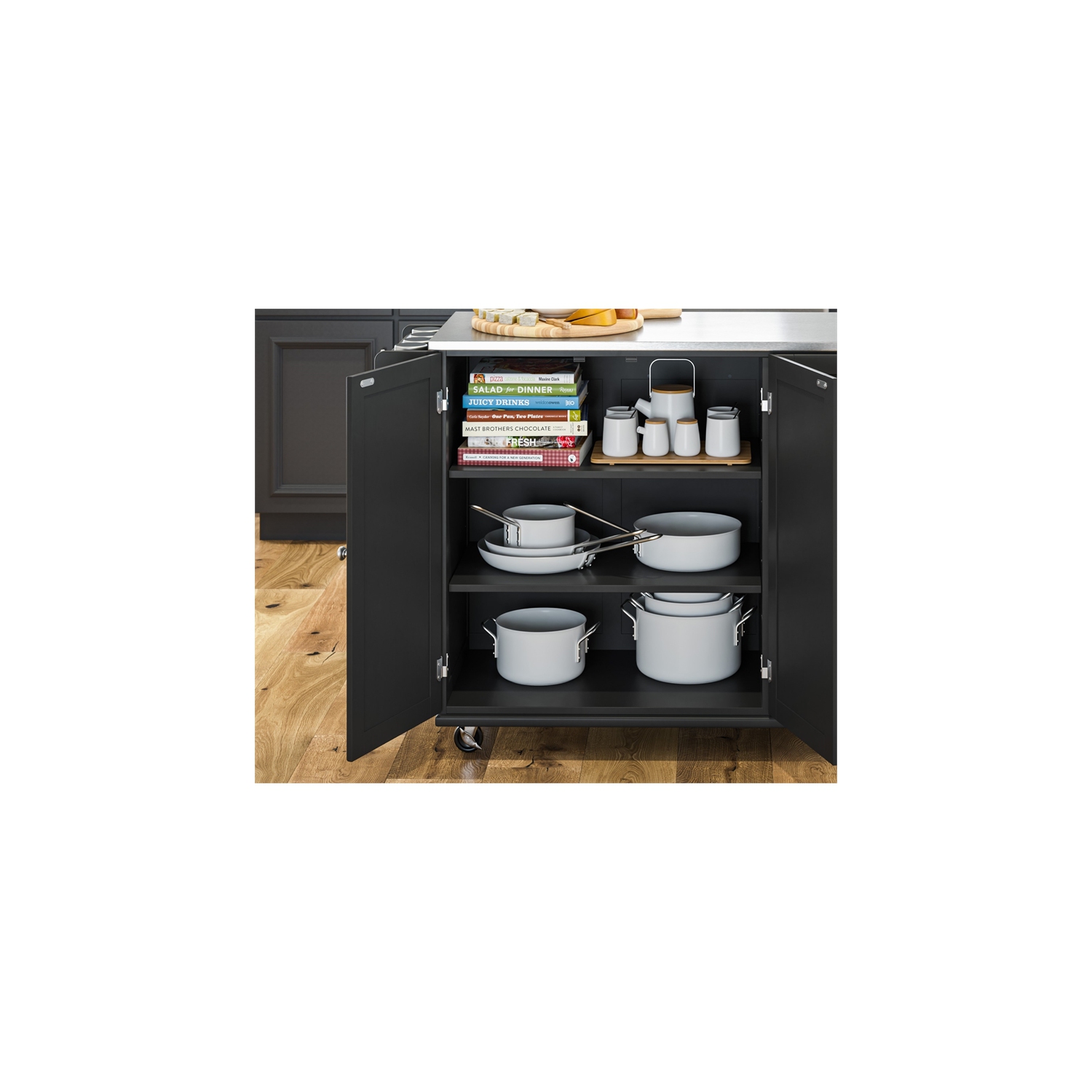 Pemberly Row Modern / Contemporary Wood Kitchen Cart in Black