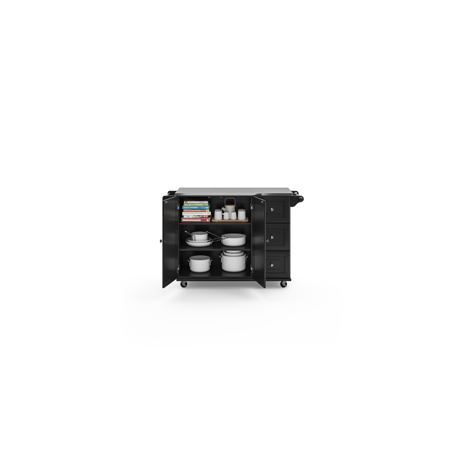 Pemberly Row Modern / Contemporary Wood Kitchen Cart in Black