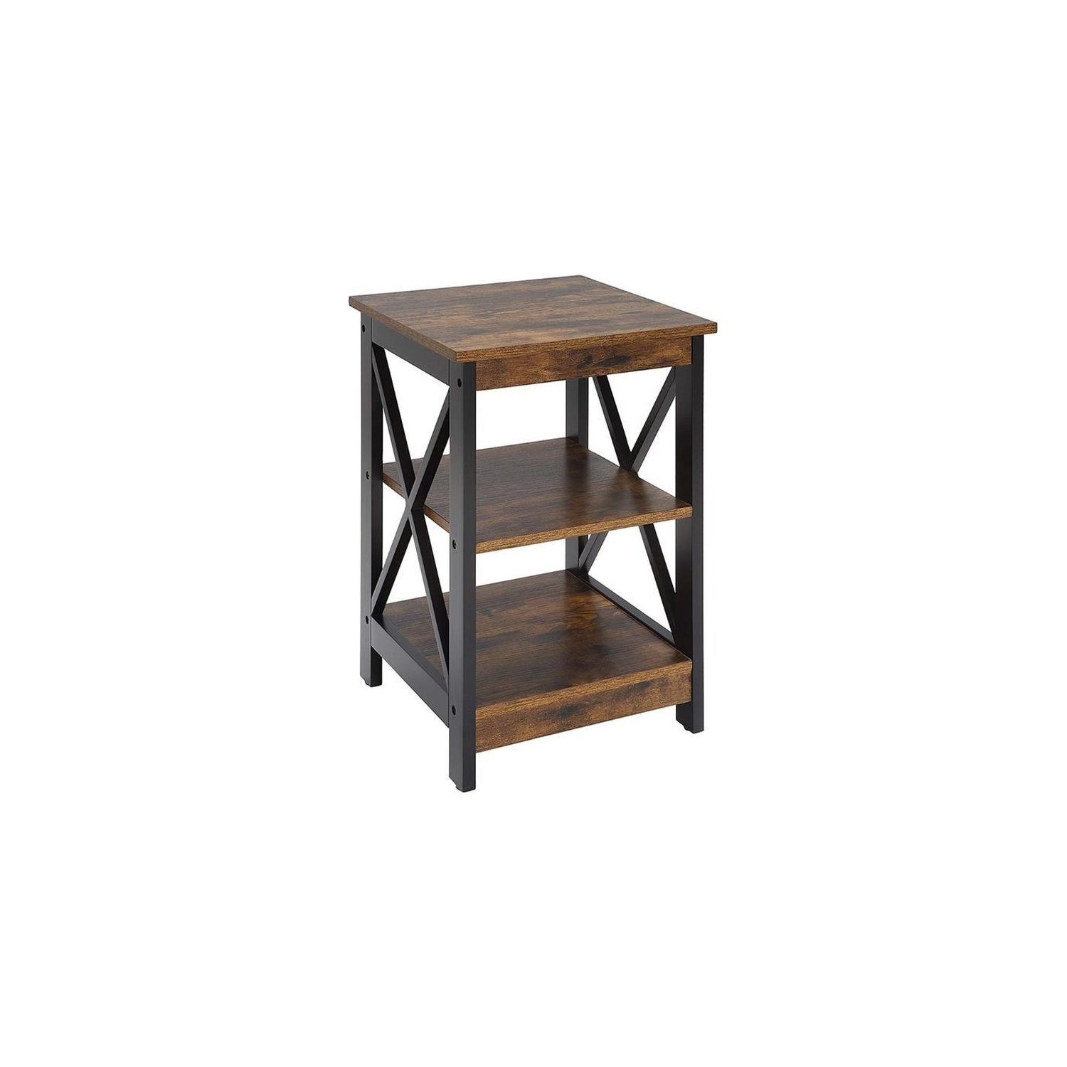 Pemberly Row Modern End Table with Shelves in Nutmeg Wood Finish
