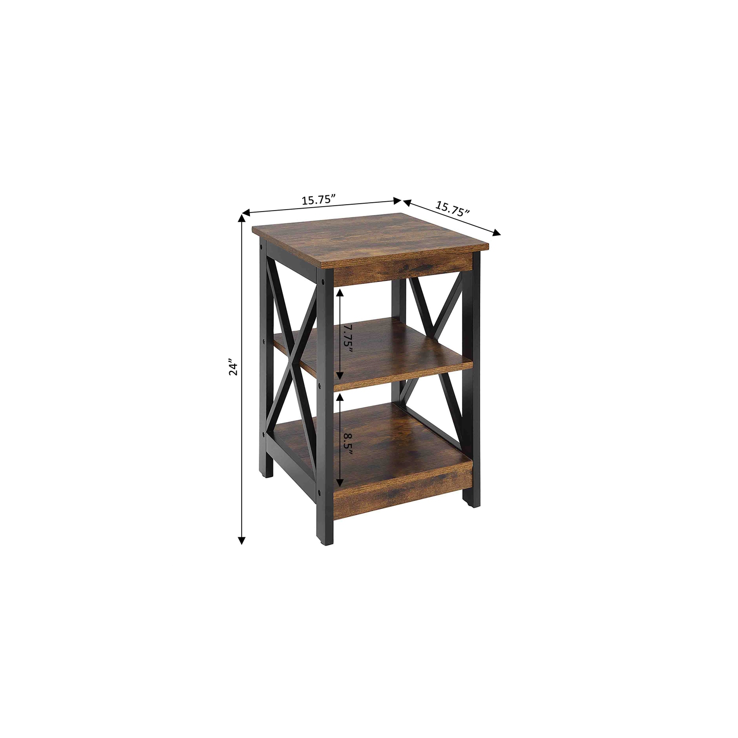 Pemberly Row Modern End Table with Shelves in Nutmeg Wood Finish