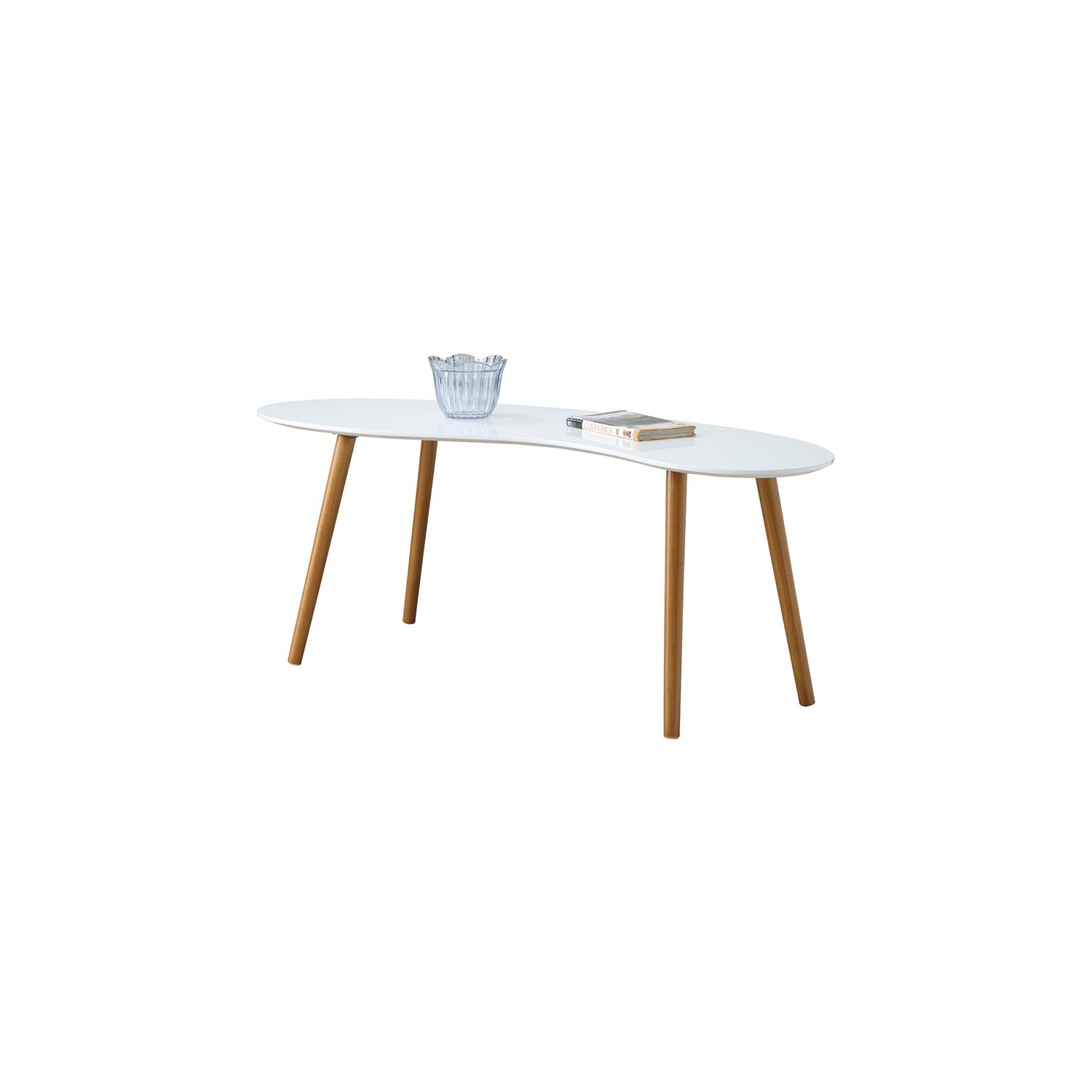 Pemberly Row Bean-Shaped Coffee Table in Glossy White Wood Finish