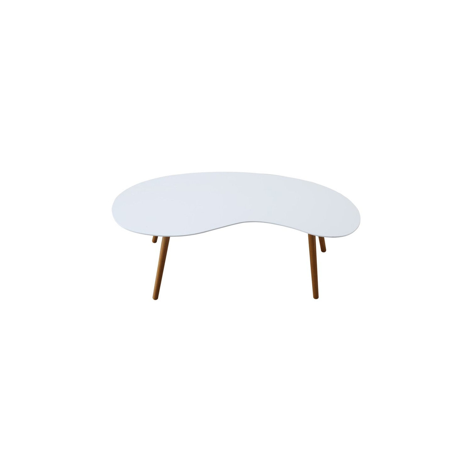 Pemberly Row Bean-Shaped Coffee Table in Glossy White Wood Finish