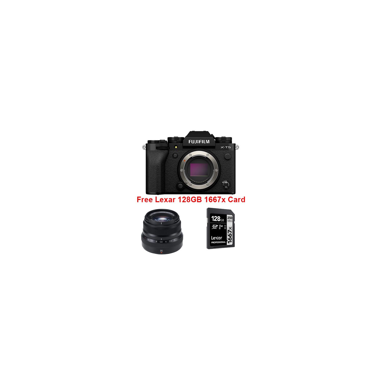 Fujifilm X-T5 Bundle Black Body with XF 35mm f2 WR #600015904+ Lexar 128GB 1667x SD Card