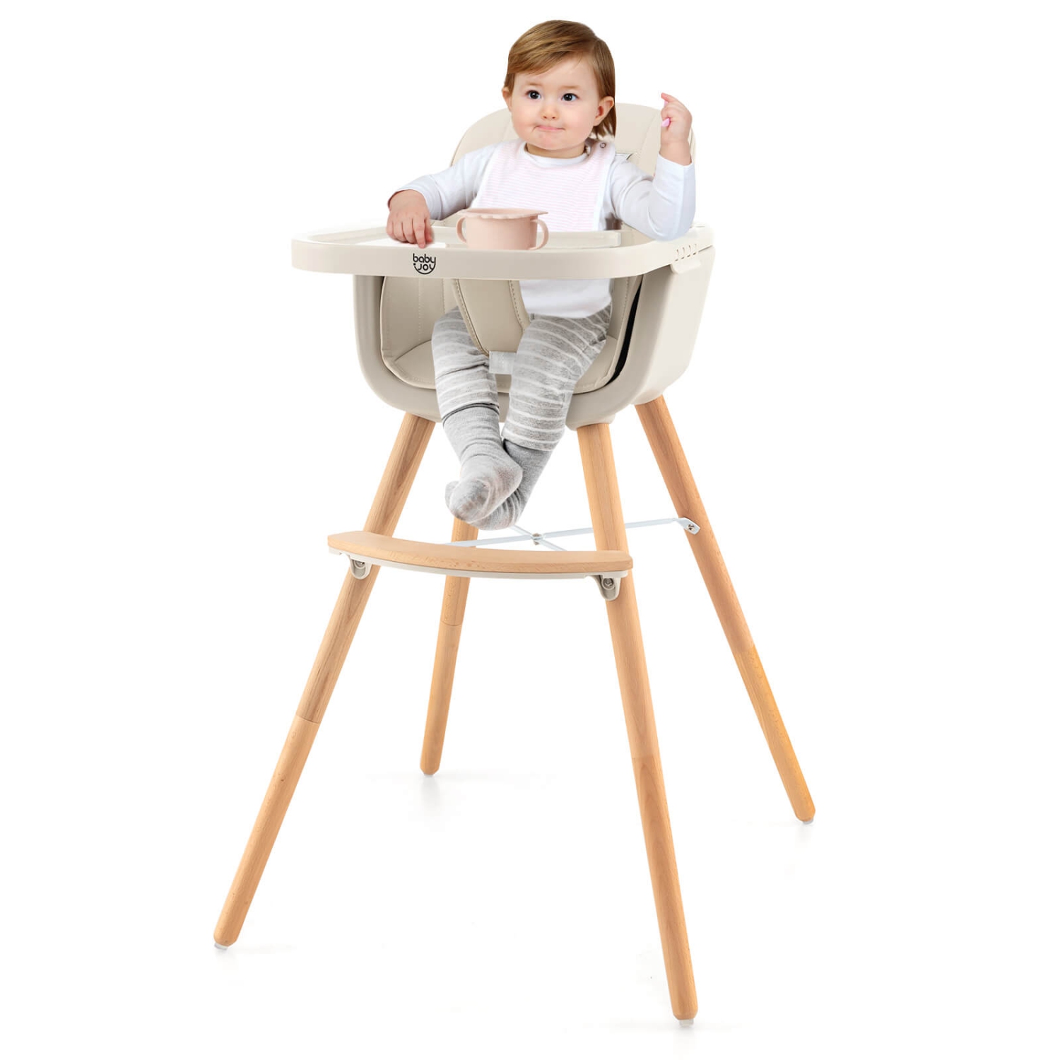 Costway 3 in 1 Convertible Wooden High Chair Baby Toddler Highchair w/ Cushion
