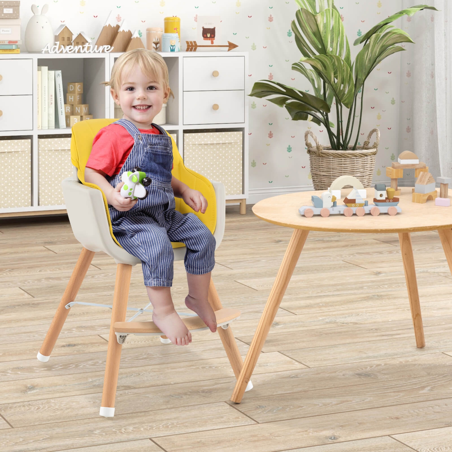 Costway 3 in 1 Convertible Wooden High Chair Baby Toddler Highchair w/ Cushion
