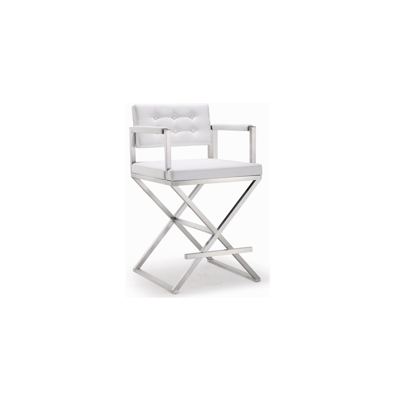 TOV Furniture Director 26" Stainless Steel/Fabric Counter Stool in White