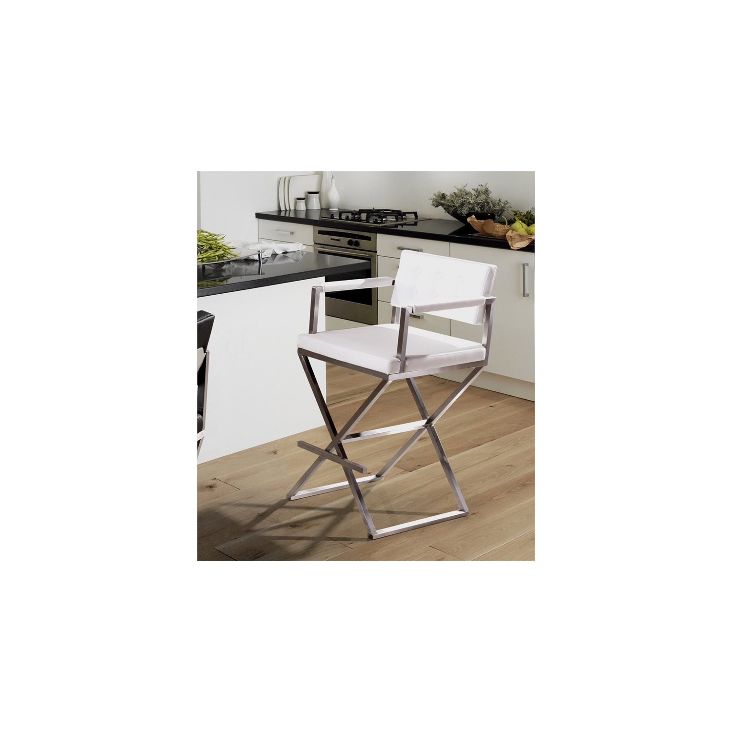 TOV Furniture Director 26" Stainless Steel/Fabric Counter Stool in White