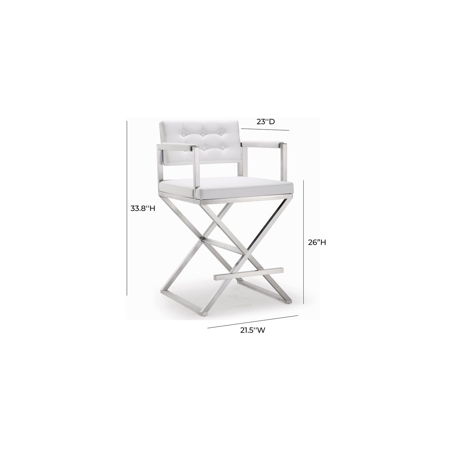 TOV Furniture Director 26" Stainless Steel/Fabric Counter Stool in White
