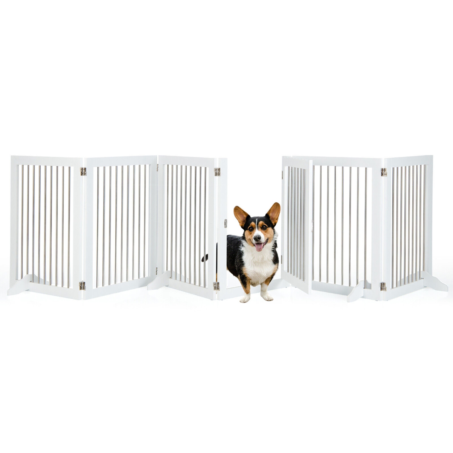 Gymax 6-Panel Freestanding Dog Gate Foldable Walk-Through Playpen w/ 4 Support Feet