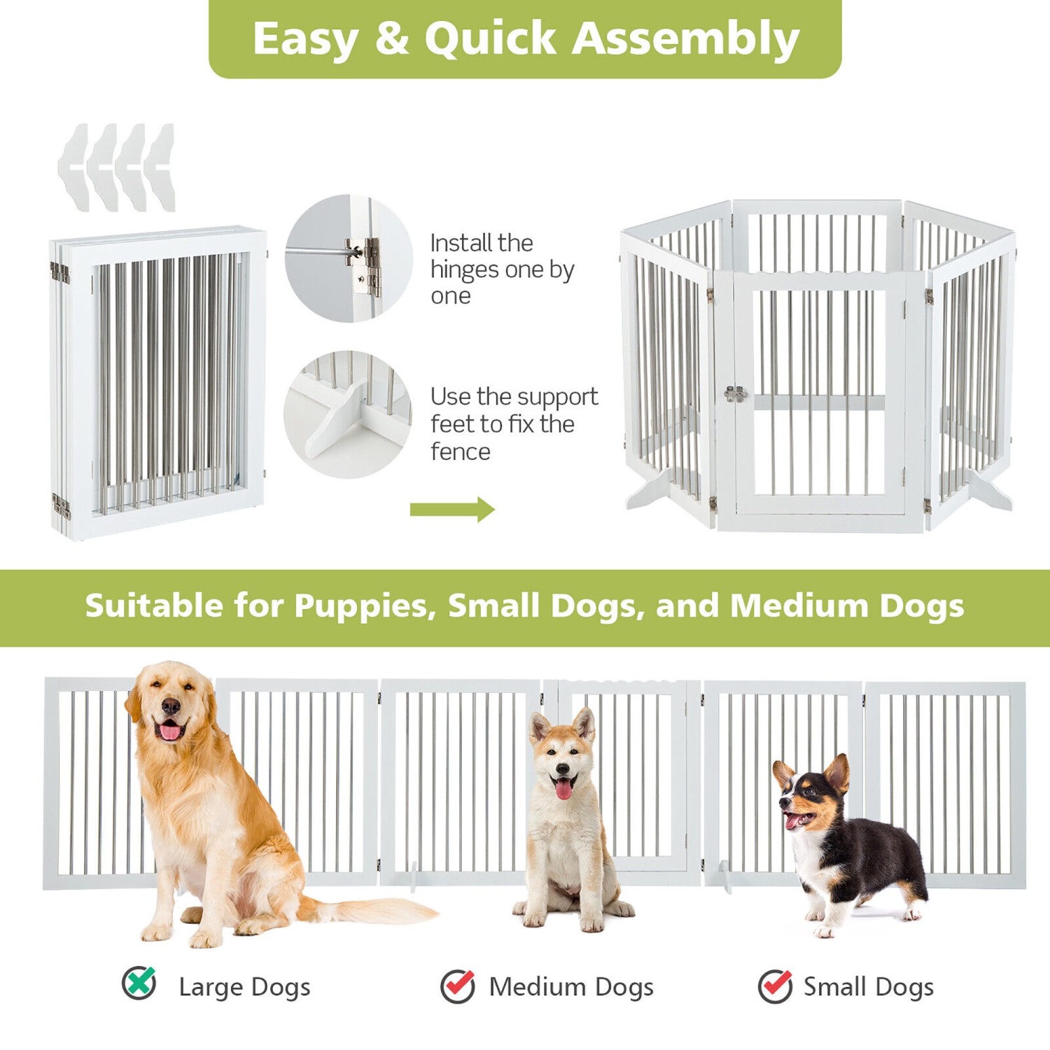 Gymax 6-Panel Freestanding Dog Gate Foldable Walk-Through Playpen w/ 4 Support Feet