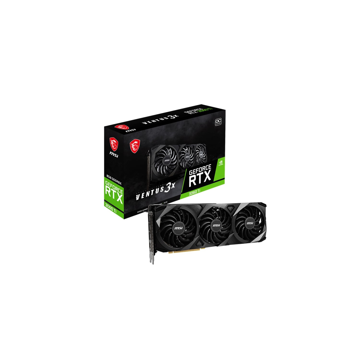 MSI Gaming GeForce RTX 3060 8GB GDRR6X 256-Bit HDMI/DP Nvlink Torx Fan 4 RGB Ampere Architecture OC Graphics Card (RTX 3060 Ti Ventus 3X 8GD6X OC)