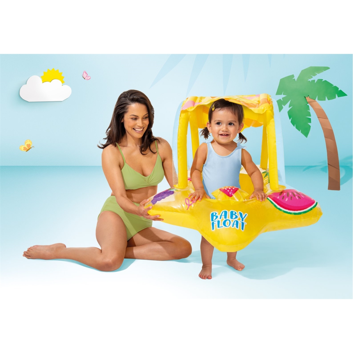 Intex - BabyFloat Inflatable Kids Float, 31.8" x 31", With Parasol, For Toddlers 1-2 Years Old, Yellow