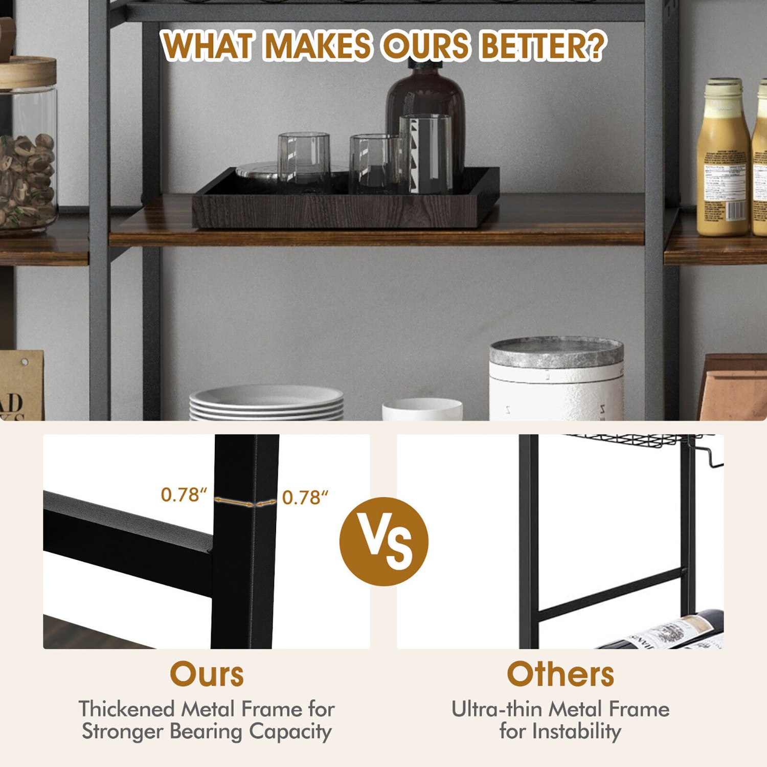 Gymax Wine Rack Table Coffee Bar Cabinet Freestanding Liquor Stand Glass Holder