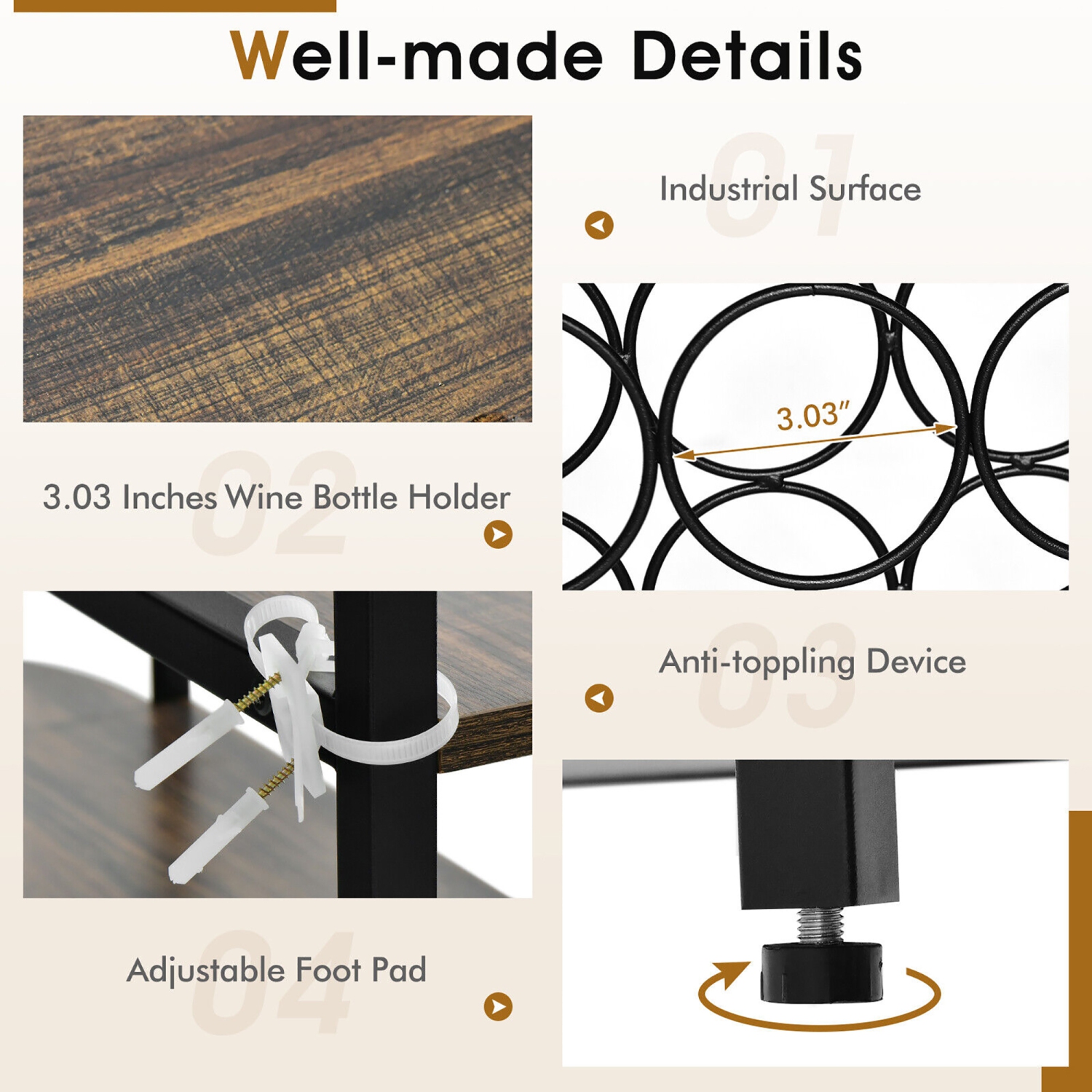 Gymax Wine Rack Table Coffee Bar Cabinet Freestanding Liquor Stand Glass Holder