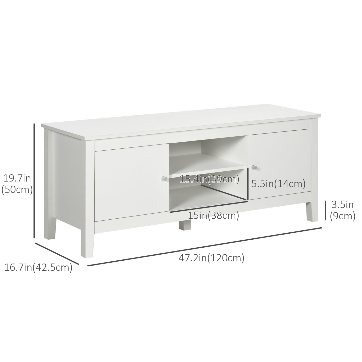 HOMCOM Meuble TV pour télé jusqu'à 55 Pouces, Banc TV avec étagères de Rangement et 2 Portes pour Salon, Chambre, Blanc