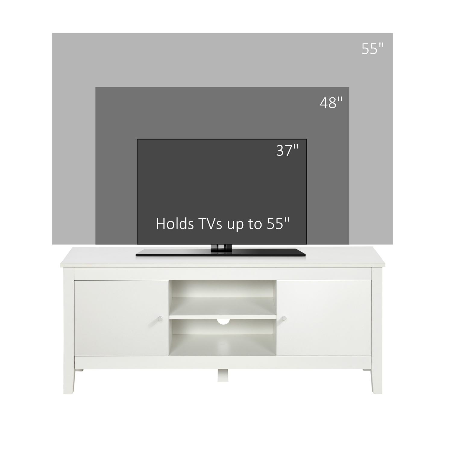 HOMCOM Meuble TV pour télé jusqu'à 55 Pouces, Banc TV avec étagères de Rangement et 2 Portes pour Salon, Chambre, Blanc