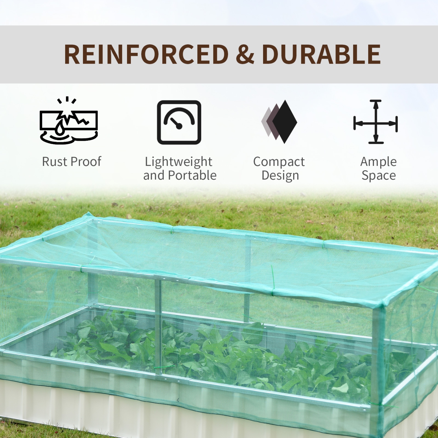 Outsunny Raised Garden Bed, 5.7 x 3 x 2.3ft Steel Planter Box Outdoor with Cover, Gloves for Growing Vegetables, Flowers, Herbs, Cream