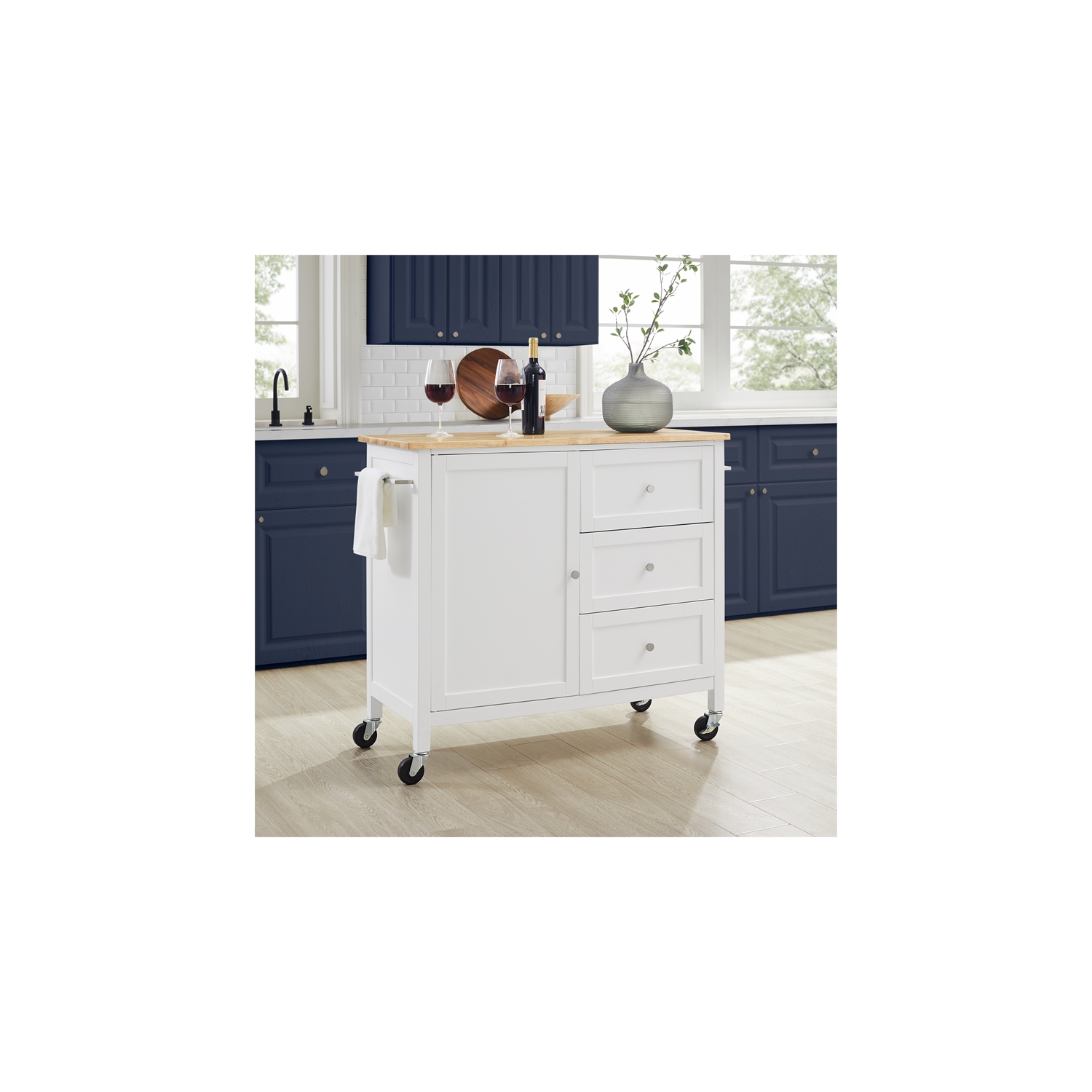 Crosley Furniture Soren Wood Top Kitchen Island/Cart in White/Natural