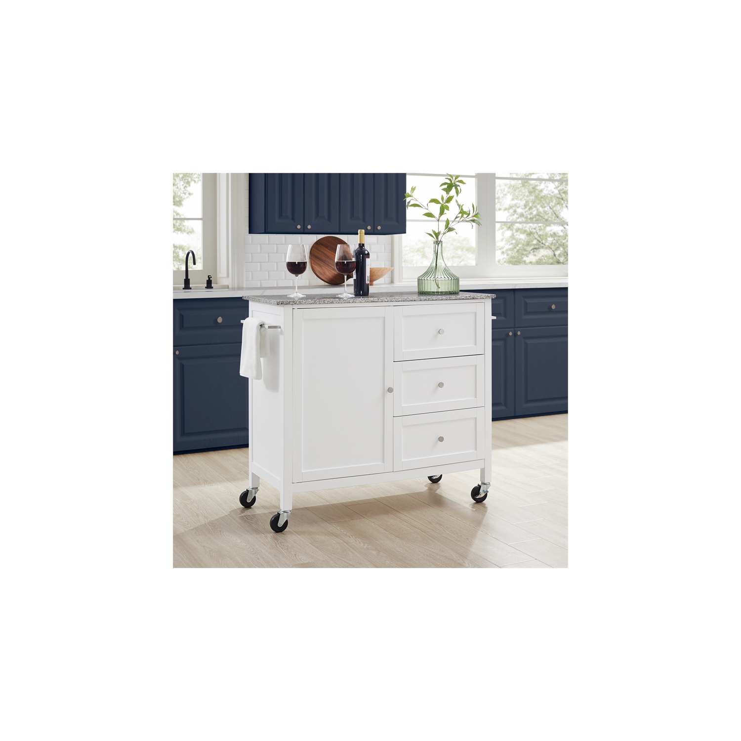 Crosley Furniture Soren Solid Granite Top Kitchen Island/Cart in White/Gray