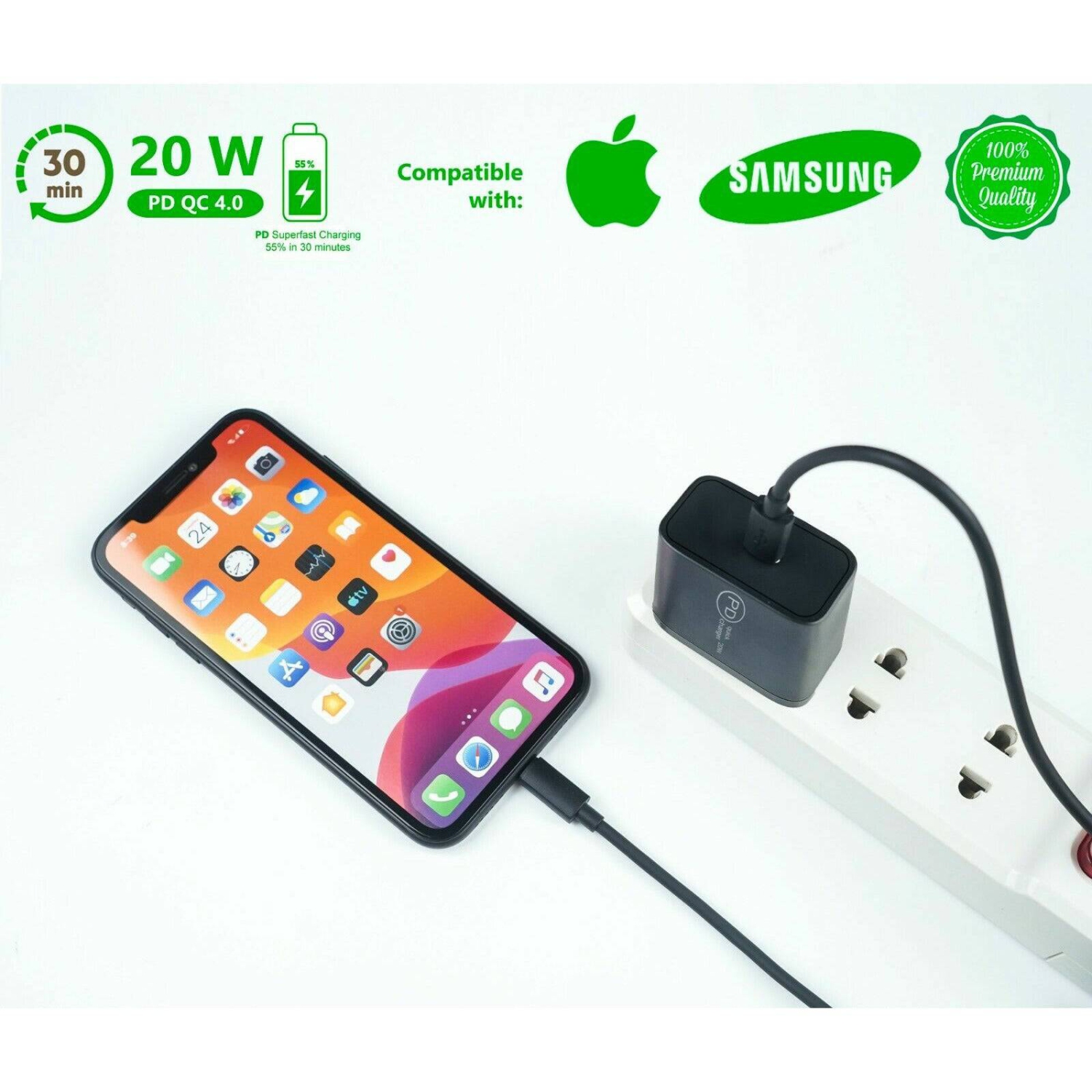 Adaptateur d’alimentation USB-C de 20 W au bloc pour chargeur mural rapide iPhone 13 11 iPad de Samsung