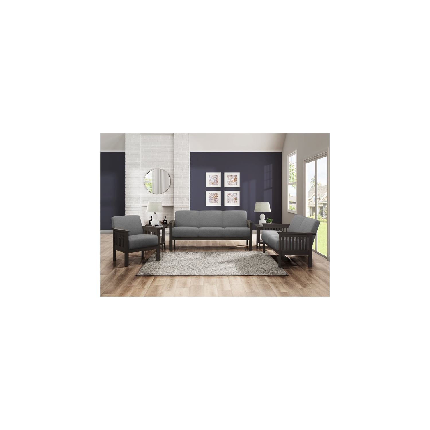 Causeuse recouverte de tissu Lewiston de Lexicon en gris et gris antique