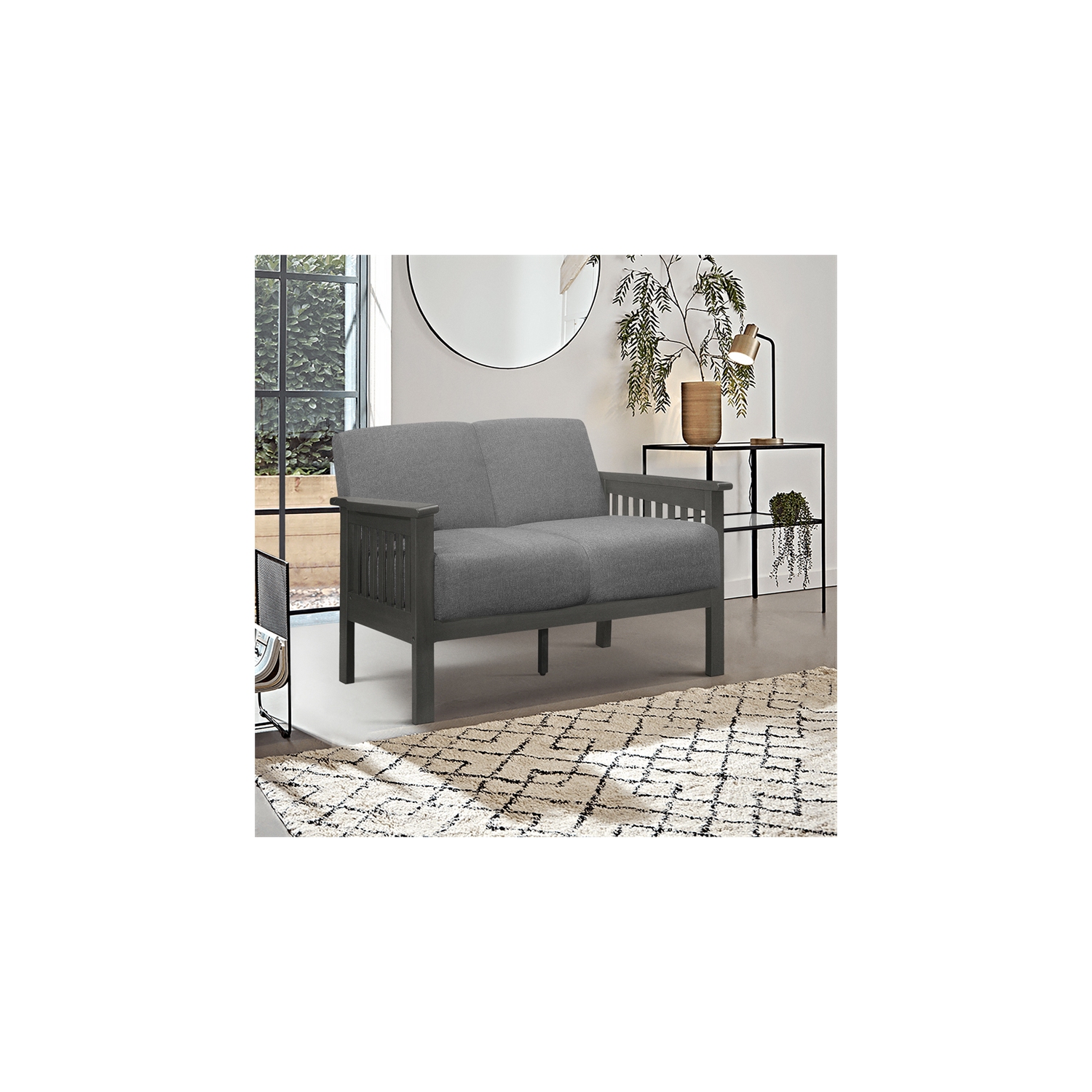 Causeuse recouverte de tissu Lewiston de Lexicon en gris et gris antique