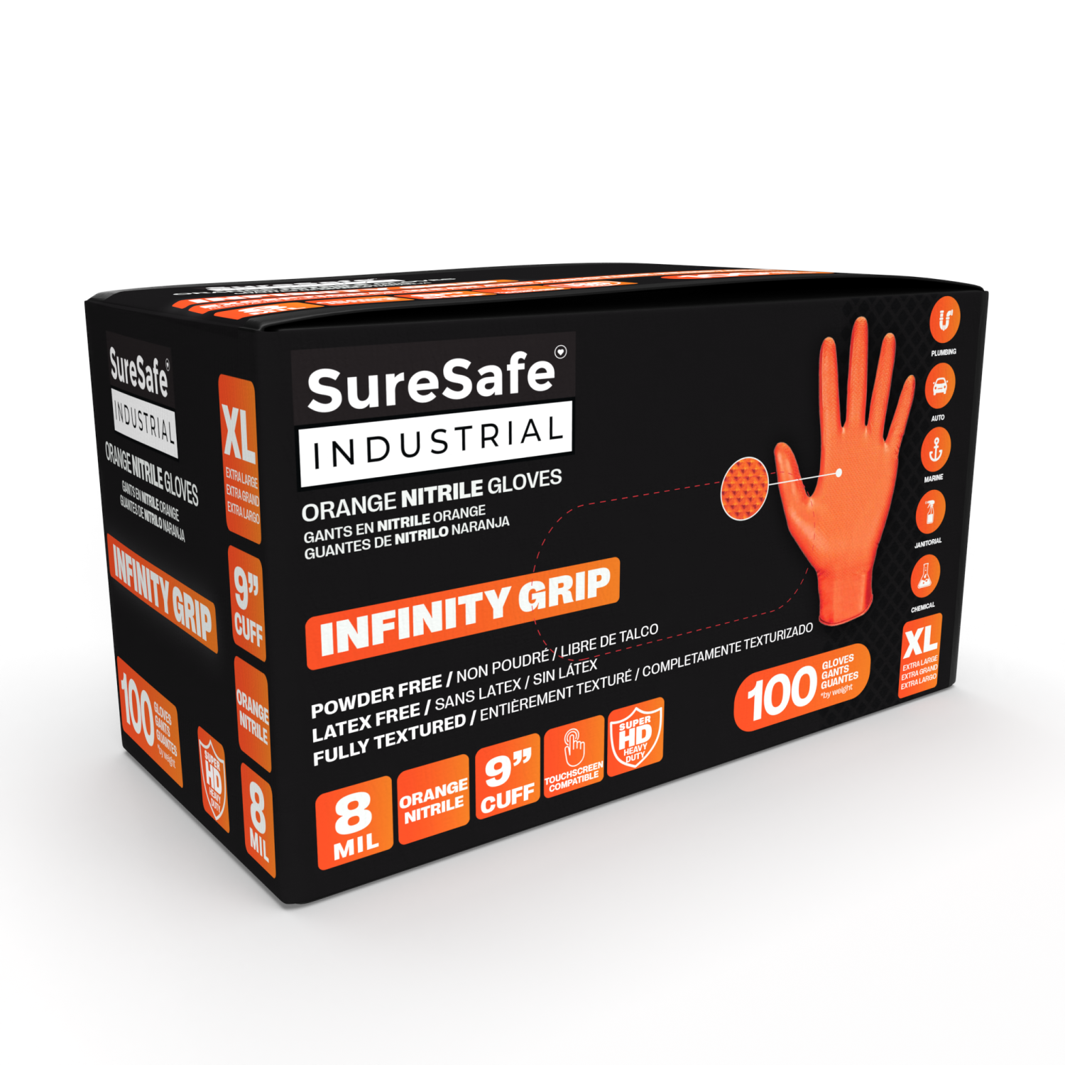 SureSafe Nitrile Diamond Grip Heavy Duty 8MIL 100/Box