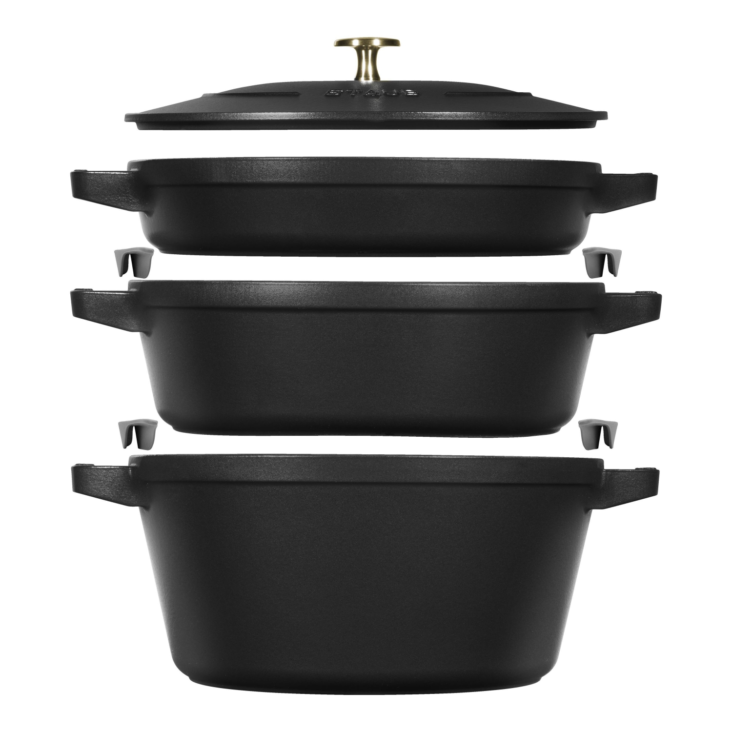 STAUB Stackable Set Stackable Set Medium 4 Piece Cast Iron, Black