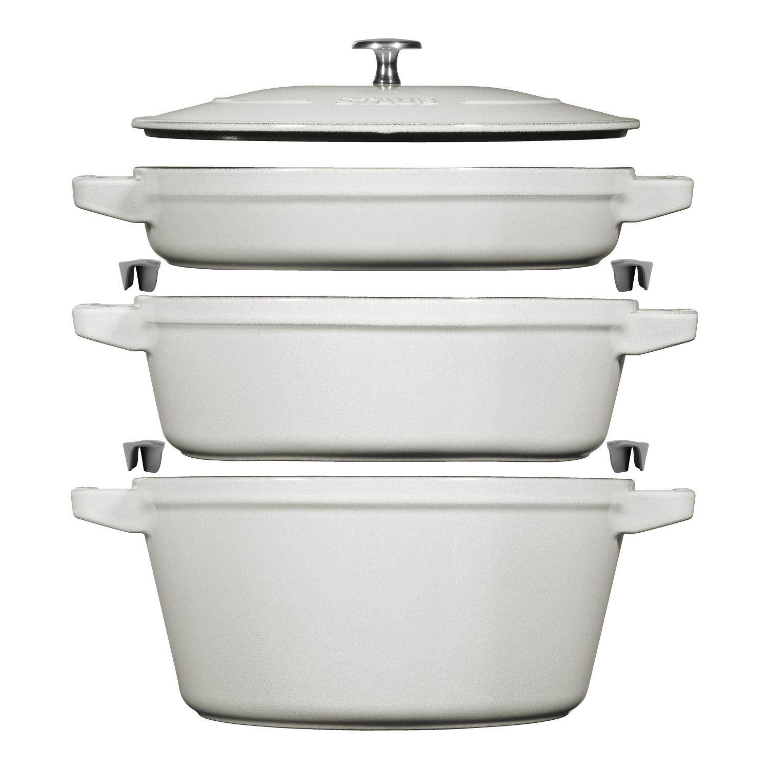 STAUB Stackable Set Stackable Set Medium 4 Piece Cast Iron, White Truffle