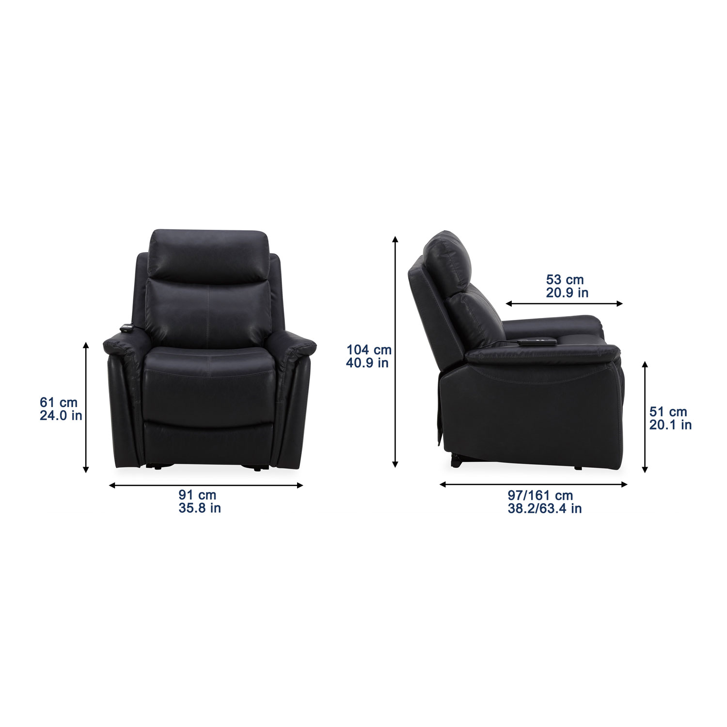 Fauteuil inclinable électrique en similicuir - Noir