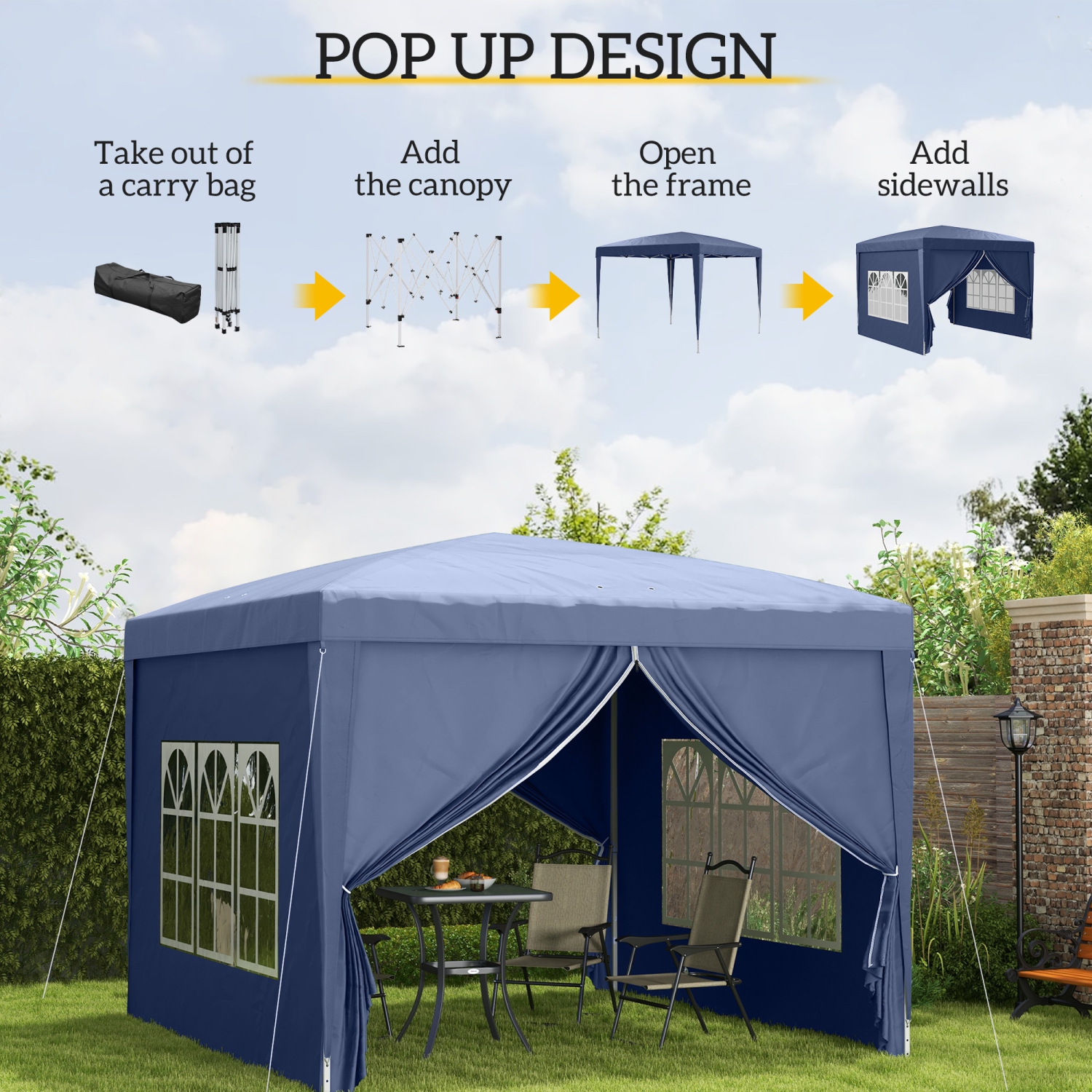 Outsunny 10'x10' Outdoor Pop Up Party Tent Gazebo Canopy with Carrying Bag