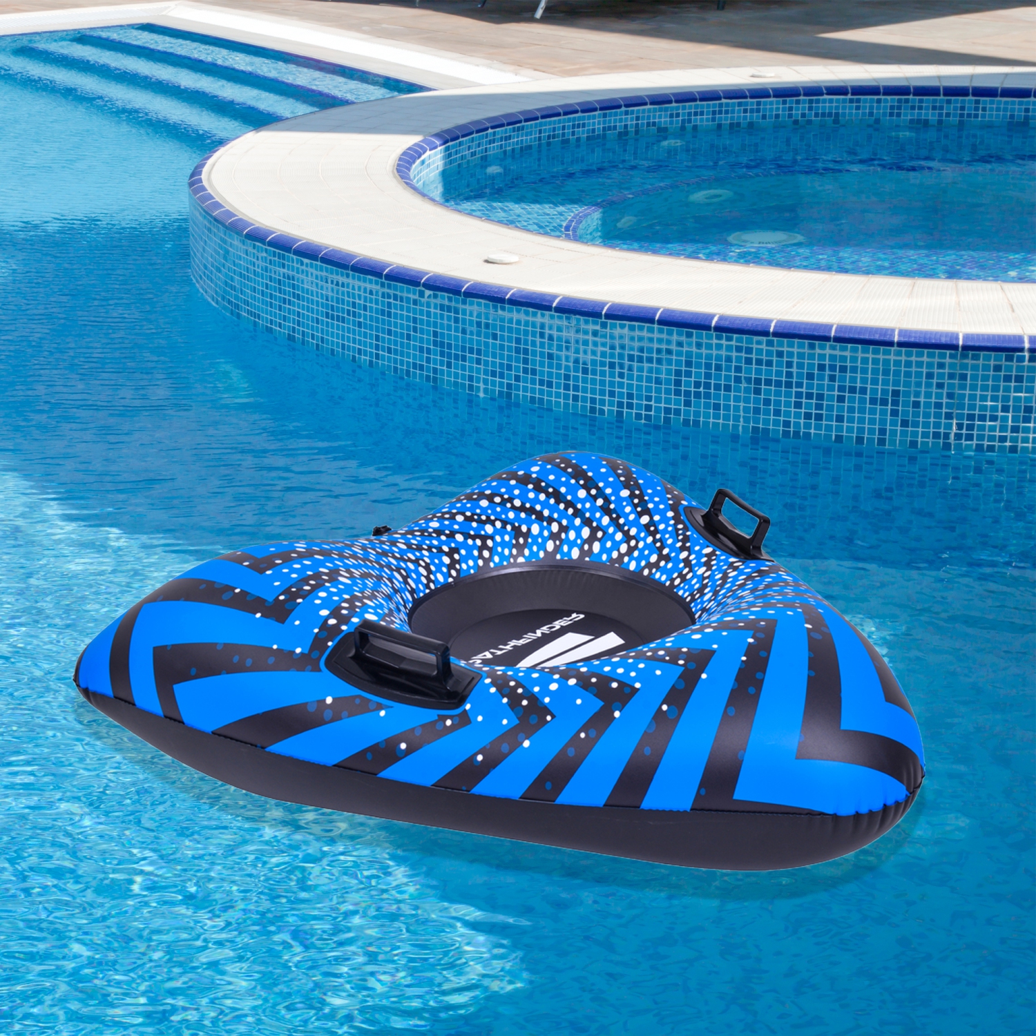 39" Inflatable Black and Blue Ride-On Pool Float or Snow Tube