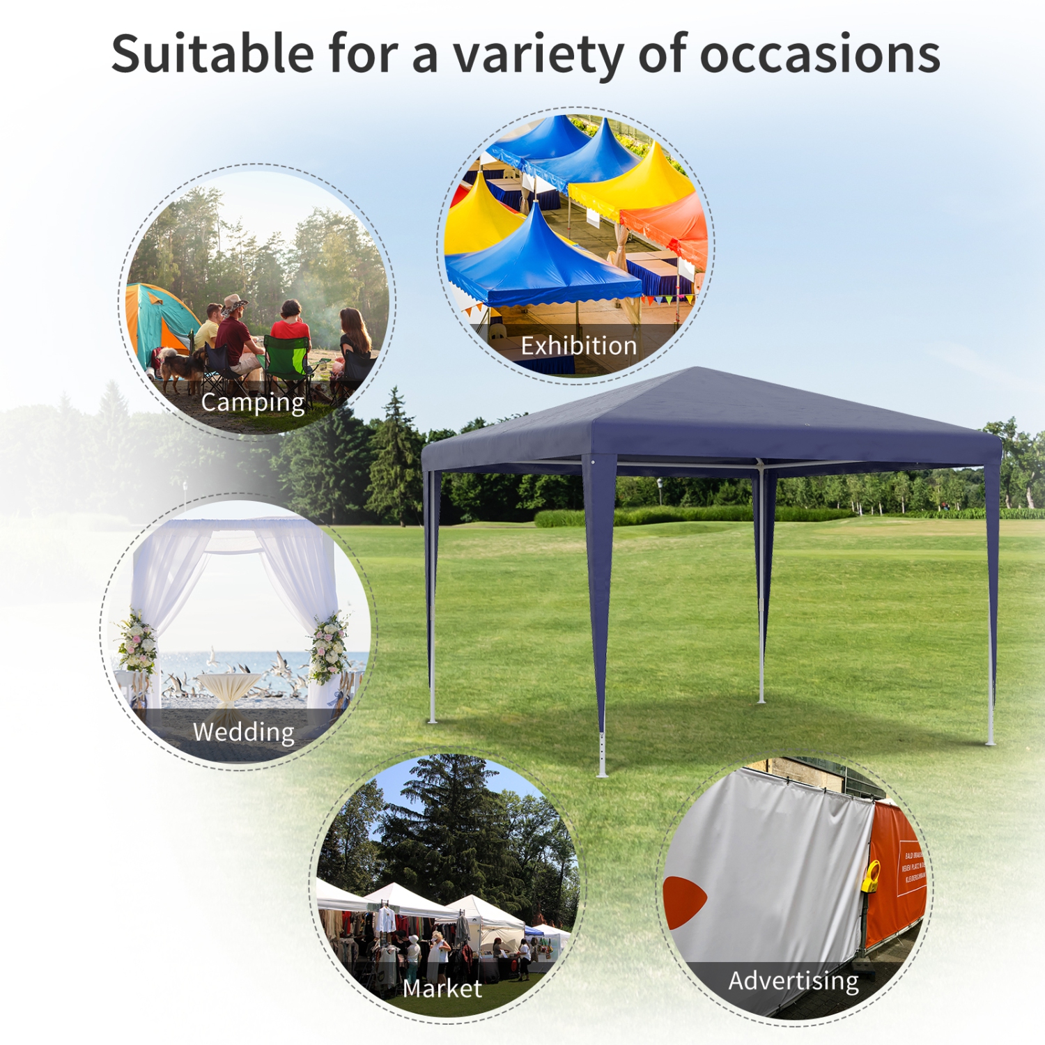 Outsunny 10x10ft Party Tent Portable Gazebo, Folding Garden Canopy Event Shelter Outdoor Sunshade Dark Blue