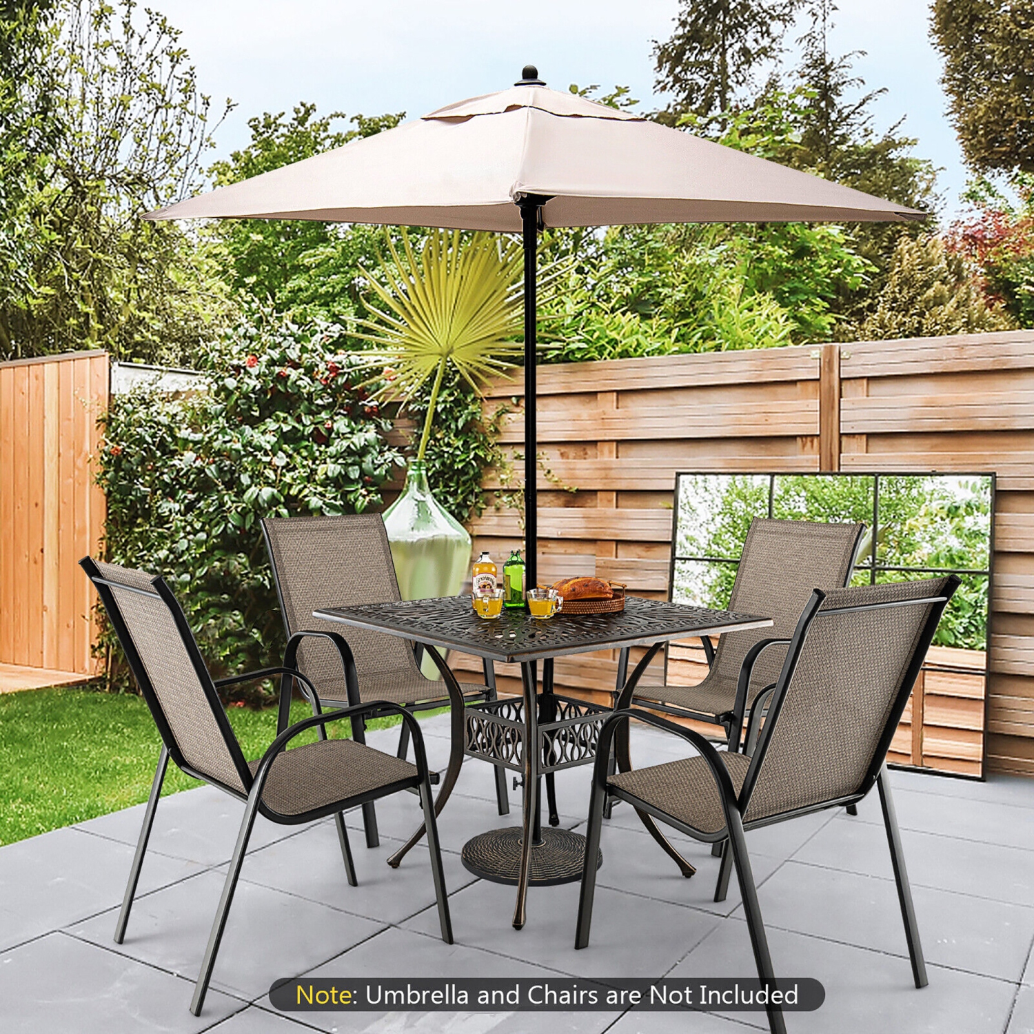 Gymax 35.4'' Patio Square Dining Table Cast Aluminum Umbrella Hole All-weather Outdoor