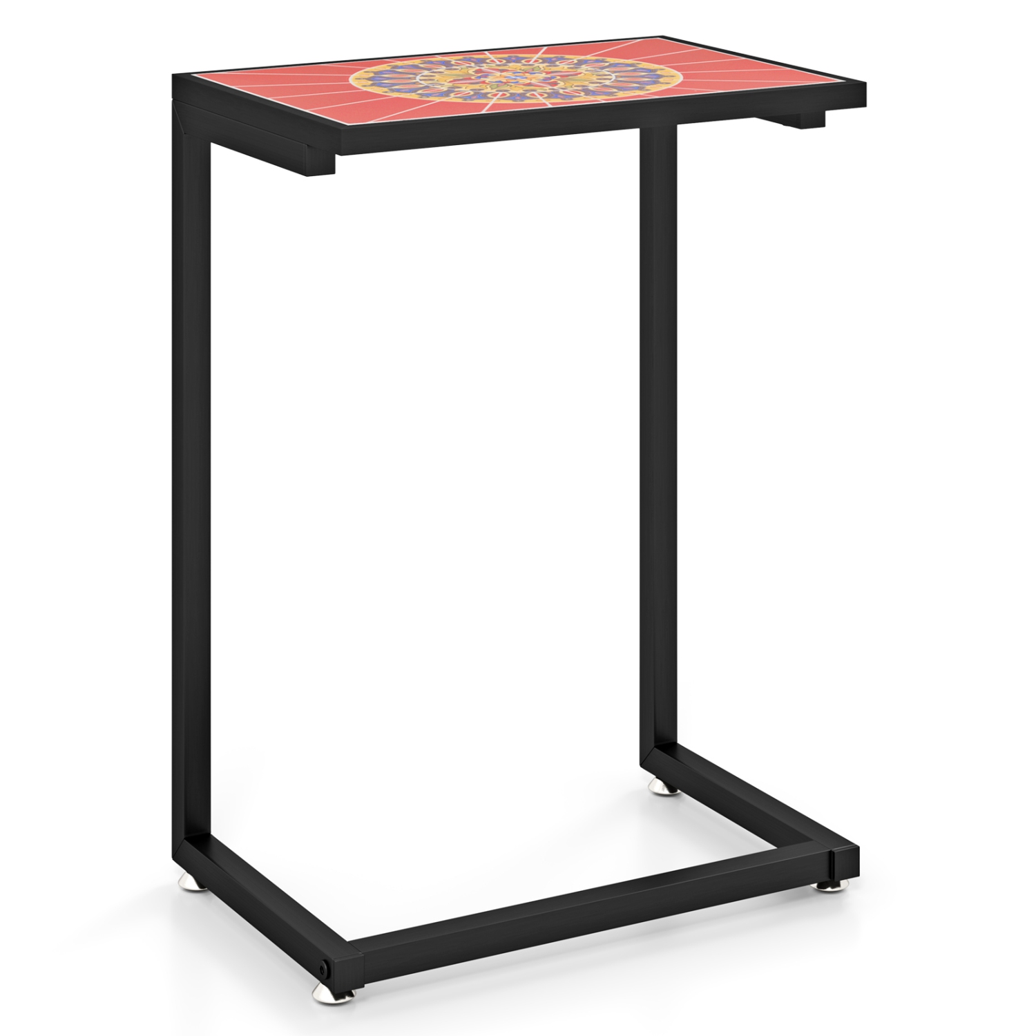 Gymax C-shaped Outdoor Side End Table w/ Ceramic Top for Patio Living Room Balcony