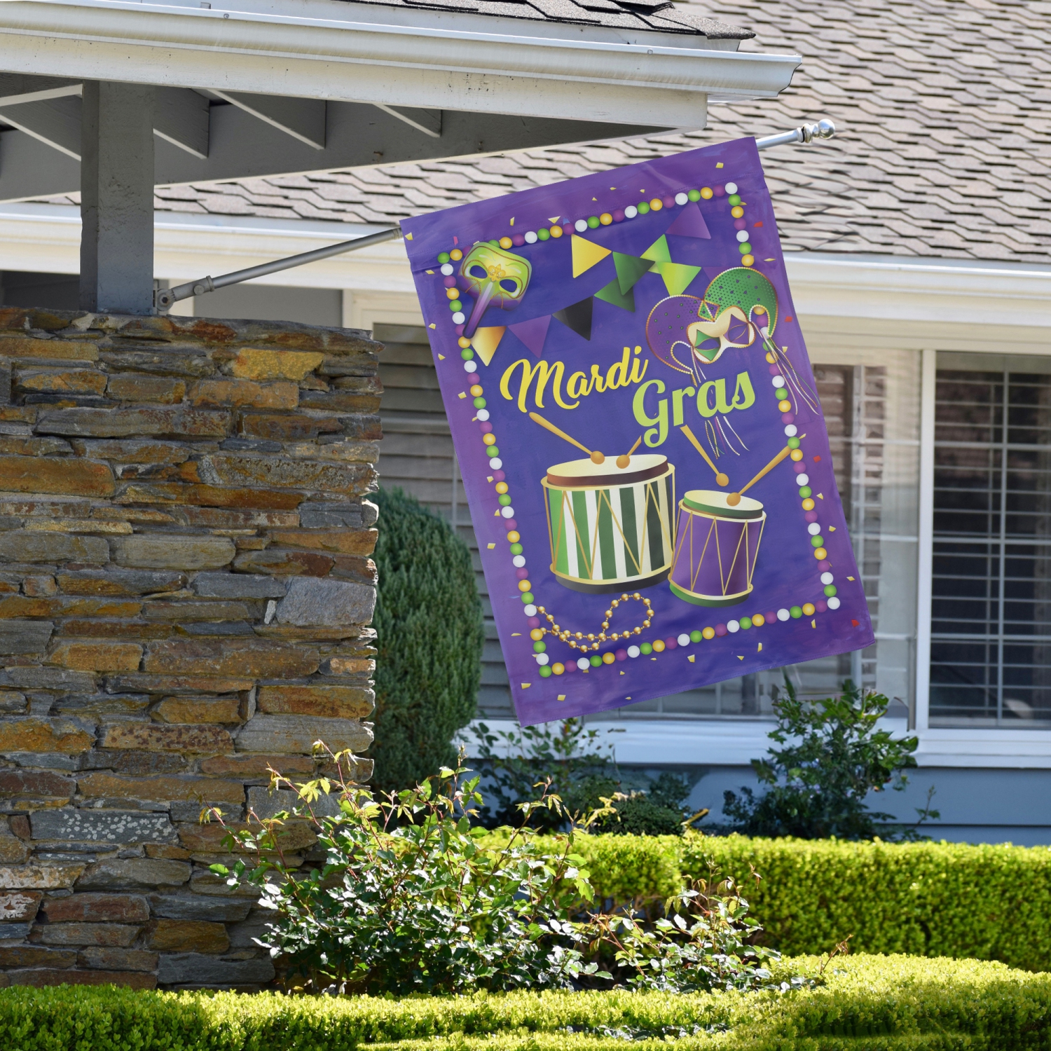 Drapeau extérieur « mardi gras » – Carnival Masks and Drums – 40 x 28 po