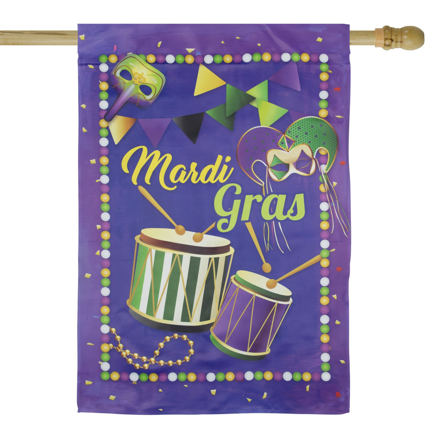 Drapeau extérieur « mardi gras » – Carnival Masks and Drums – 40 x 28 po