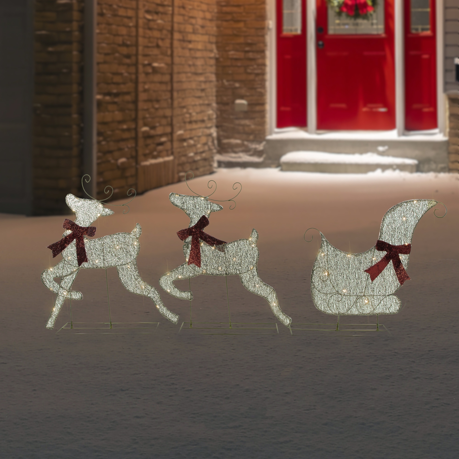 3pc LED Lighted Reindeer and Sleigh Outdoor Christmas Decoration