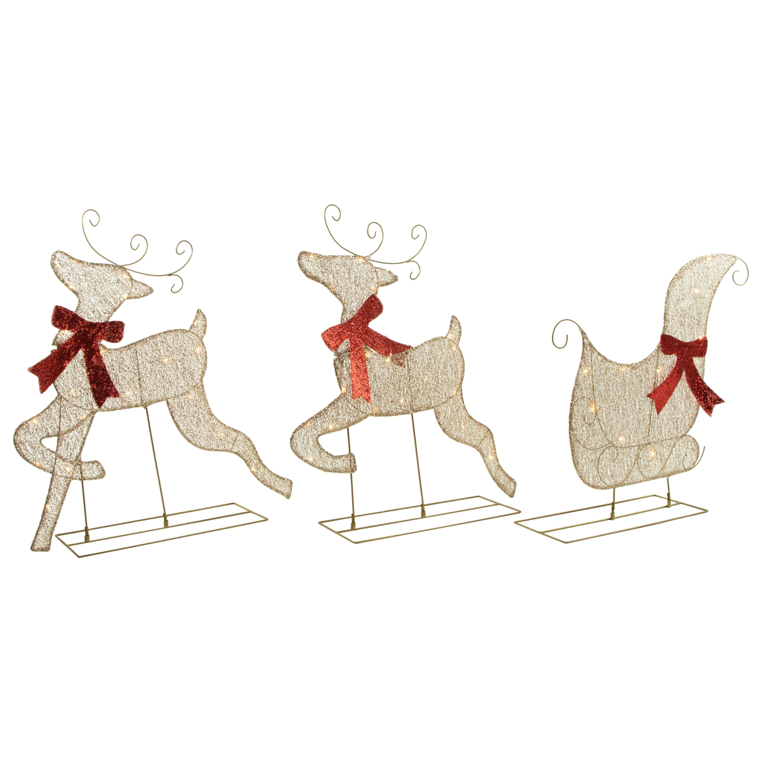 3pc LED Lighted Reindeer and Sleigh Outdoor Christmas Decoration