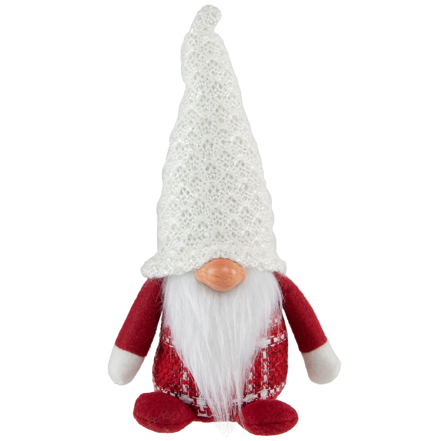 Plaid Boy Gnome Christmas Figurine - 9.5" - Red and White