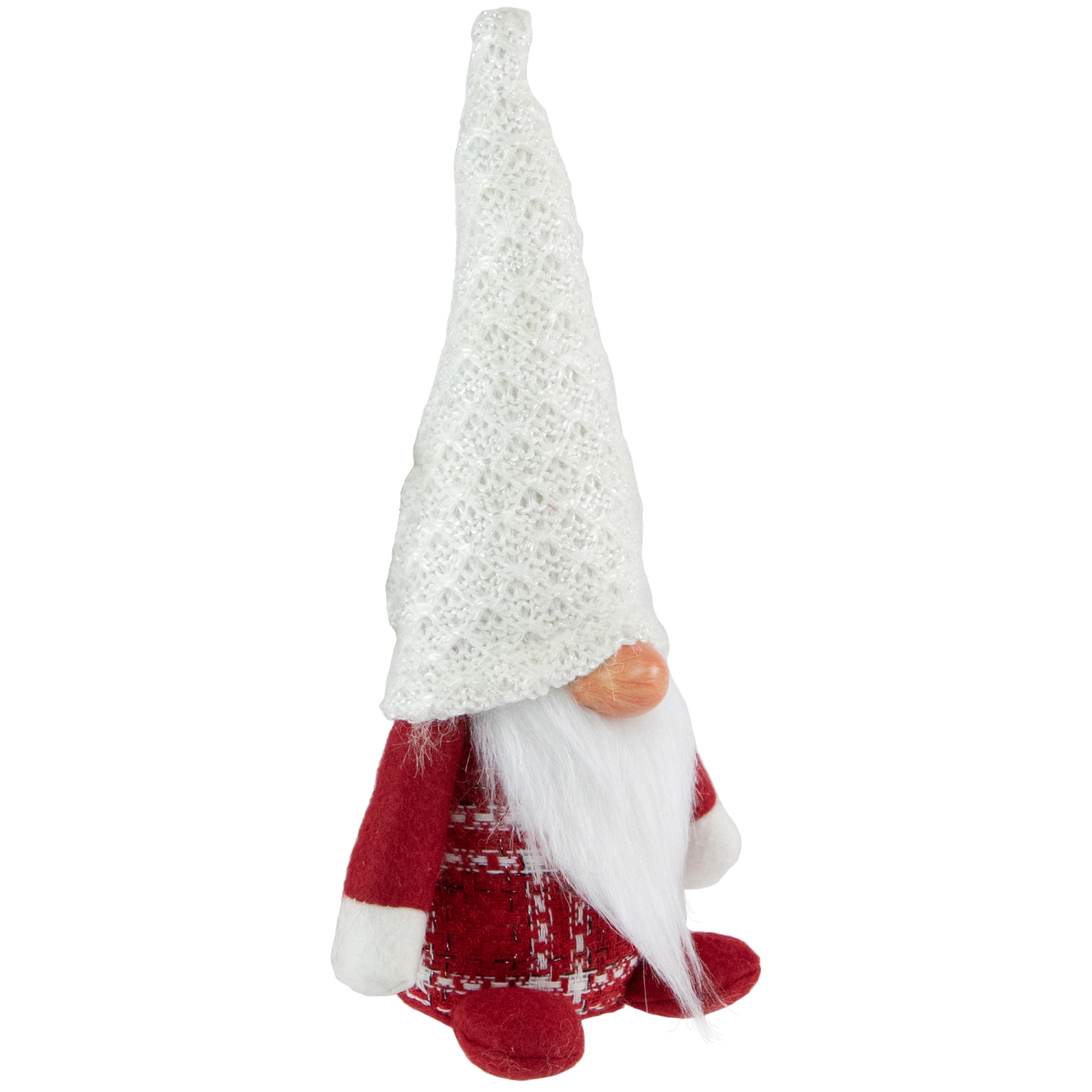 Plaid Boy Gnome Christmas Figurine - 9.5" - Red and White
