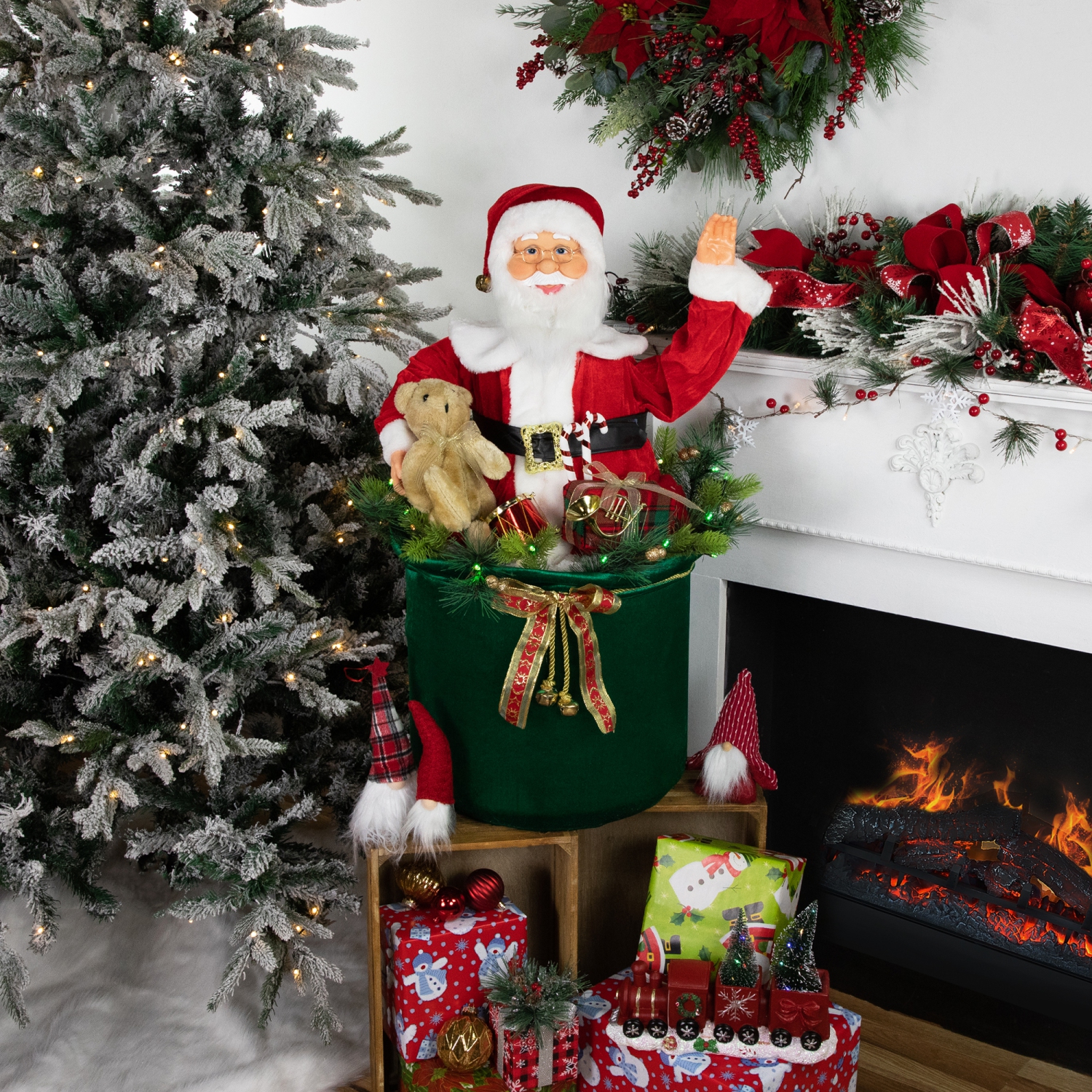 LED Lighted and Animated Gift Bag with Santa Claus Christmas Figure - 32"