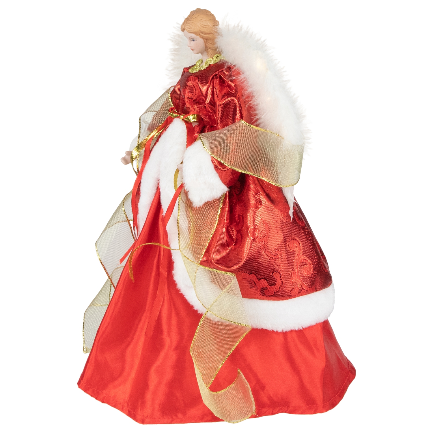 Angel with Lighted Wings Christmas Tree Topper - 14" - Red and White