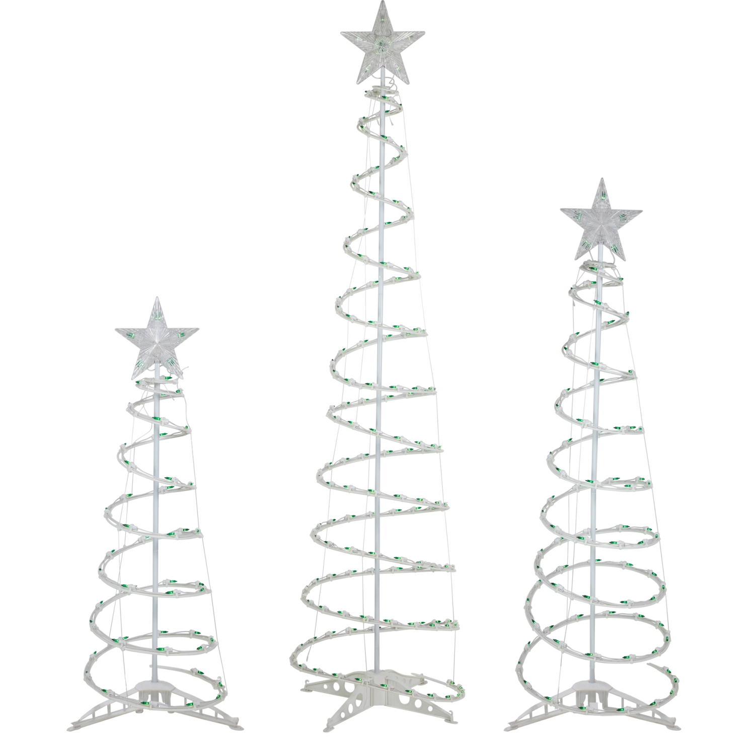 Set of 3 Green Lighted Spiral Christmas Trees, 3', 4', and 6'