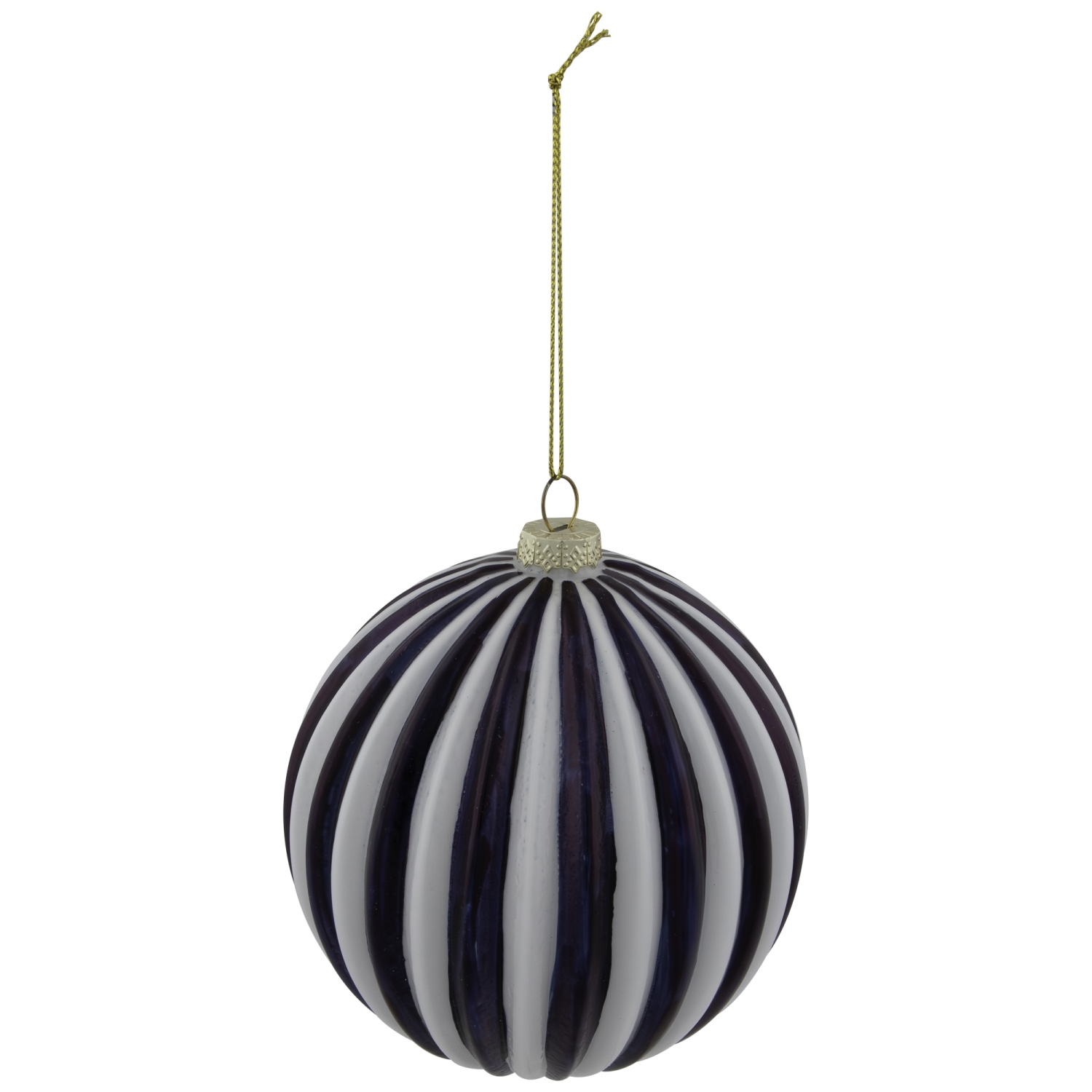 4" Blue and White Striped Glass Christmas Ornament