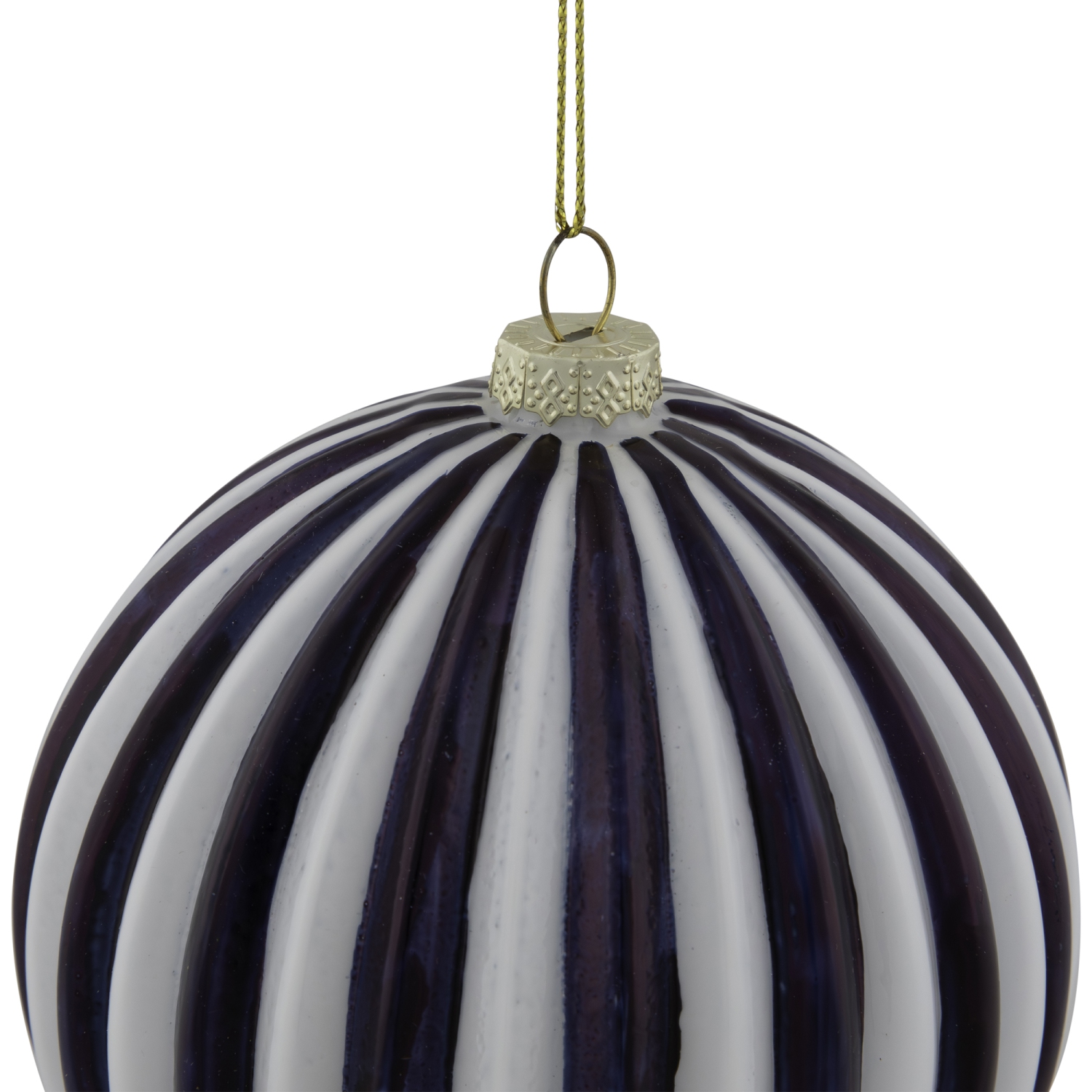 4" Blue and White Striped Glass Christmas Ornament